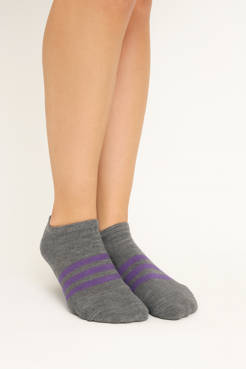 GREY & PURPLE STRIPE ANKLE SOCKS