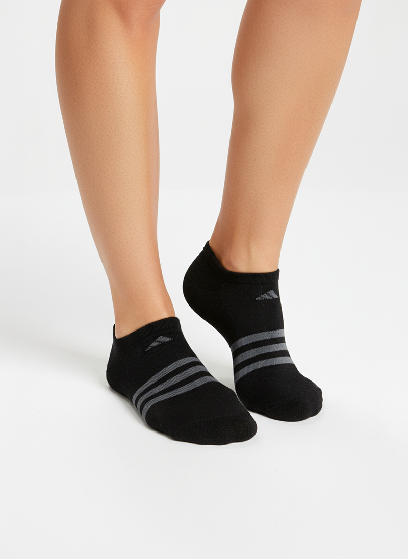 ADIDAS BLACK 3-STRIPE NO-SHOW SOCKS