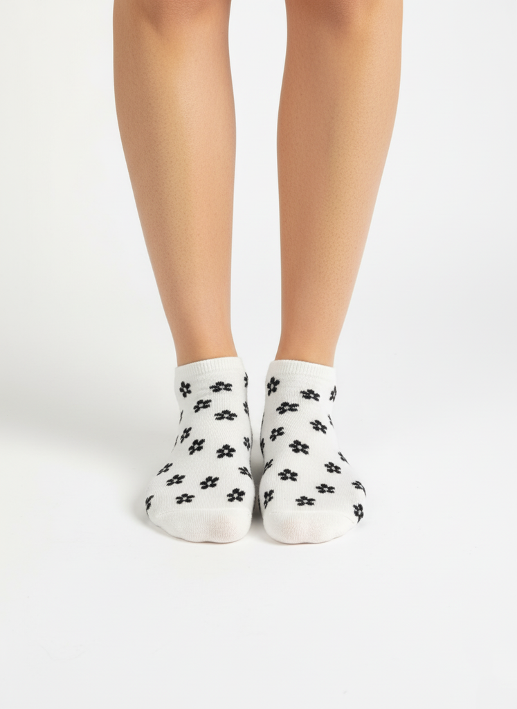 WHITE & BLACK MINI-FLOWER SOCKS