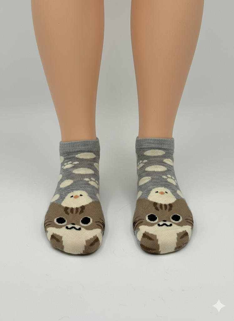 BROWN & WHITE CAT DUO SOCKS