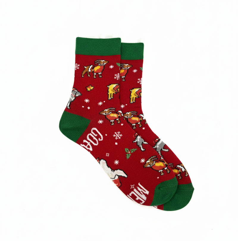 RED CHRISTMAS GOAT CREW SOCKS