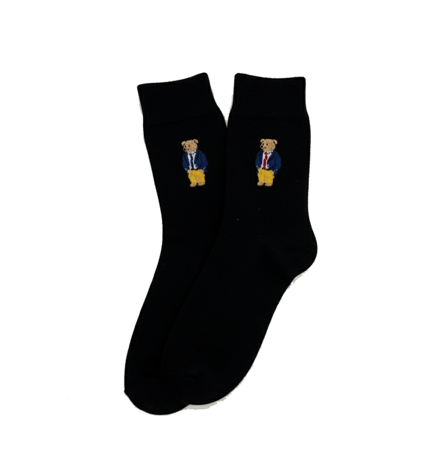 BUSINESS BEAR EMBROIDERED BLACK SOCKS