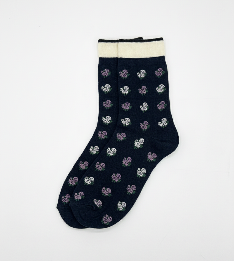 DARK NAVY MICRO-FLORAL CREW SOCKS