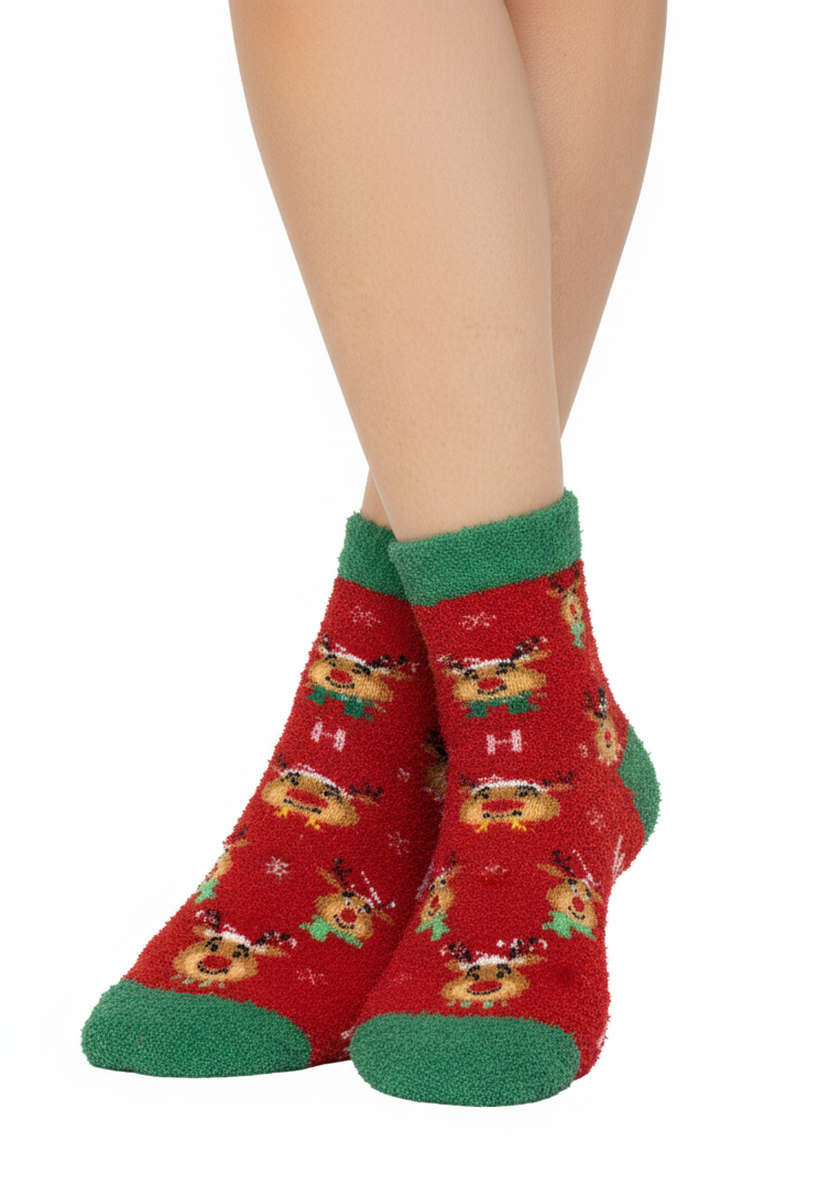 FESTIVE REINDEER FUZZY SOCKS