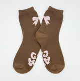 COCOA BOW PATTERN CREW SOCKS