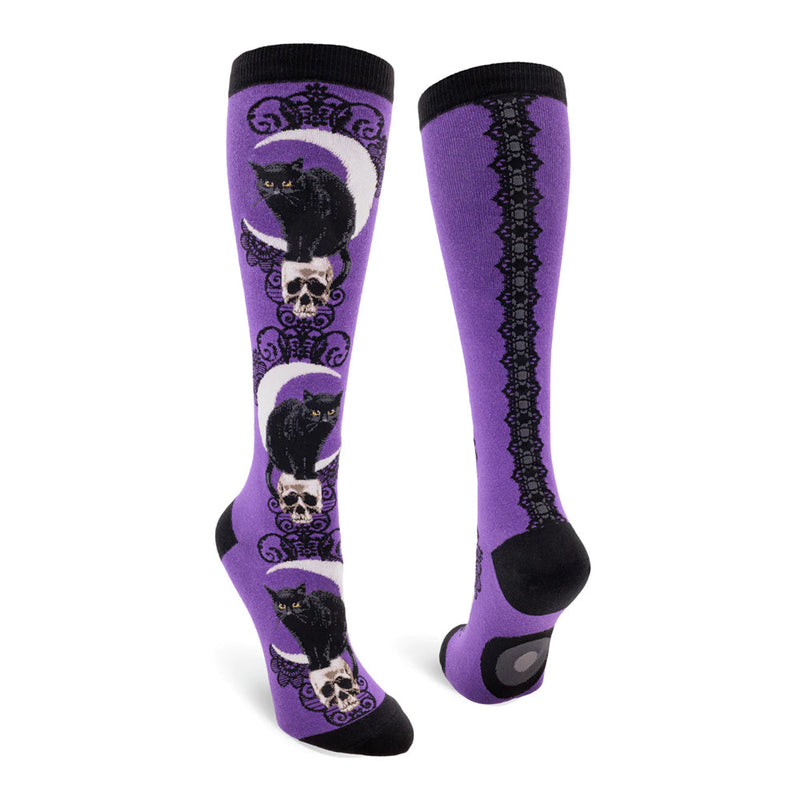 BLACK CAT MOON PURPLE KNEE SOCKS