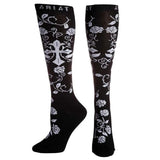 ARIAT LADIES BLACK CROSS AND FLOWERS KNEE HIGH SOCK