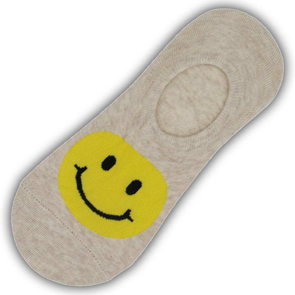 BIG SMILEY FACE NO SHOW SOCKS HEATHER