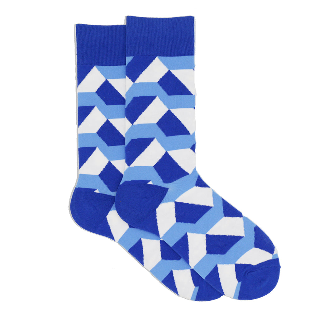 BLUE AND WHITE HEXAGON SOCKS