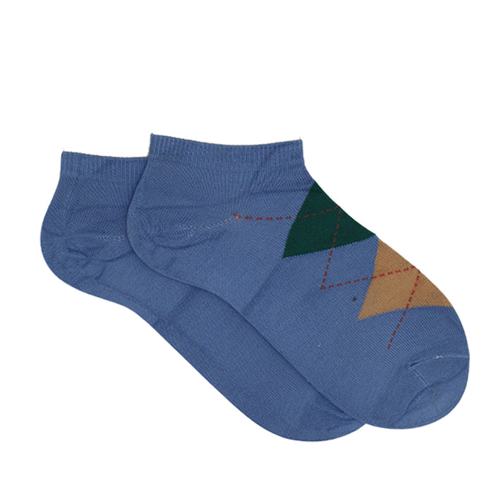 BLUE CUSHIONED ARGYLE ANKLE SOCKS