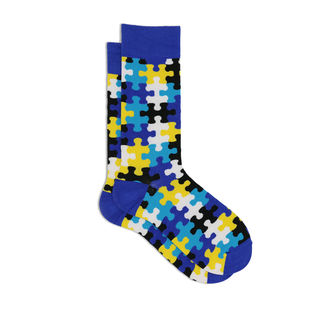 COLORFUL BLUE PUZZLE AUTISM SOCKS