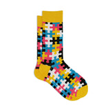 COLORFUL YELLOW PUZZLE AUTISM SOCKS