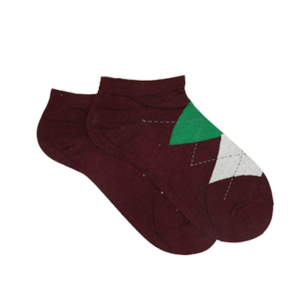 MAROON CUSHIONED ARGYLE ANKLE SOCKS Funky Dunky Store