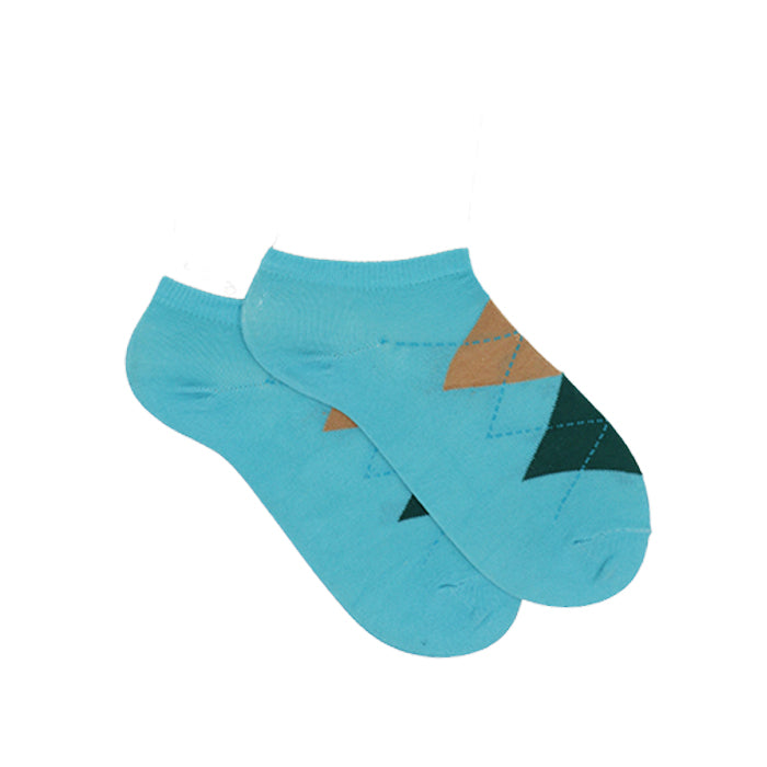 TORTOISE CUSHIONED ARGYLE ANKLE SOCKS