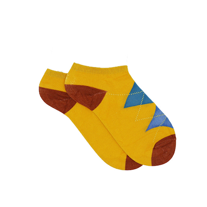 YELLOW CUSHIONED ARGYLE ANKLE SOCKS
