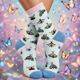 WHIMSICAL BUTTERFLY & PASTEL CREW SOCKS