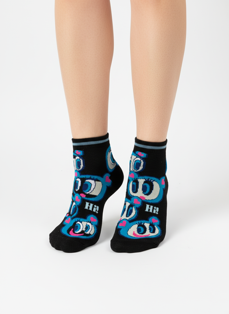 HI CUTIE! NEON CARTOON ANKLE SOCKS