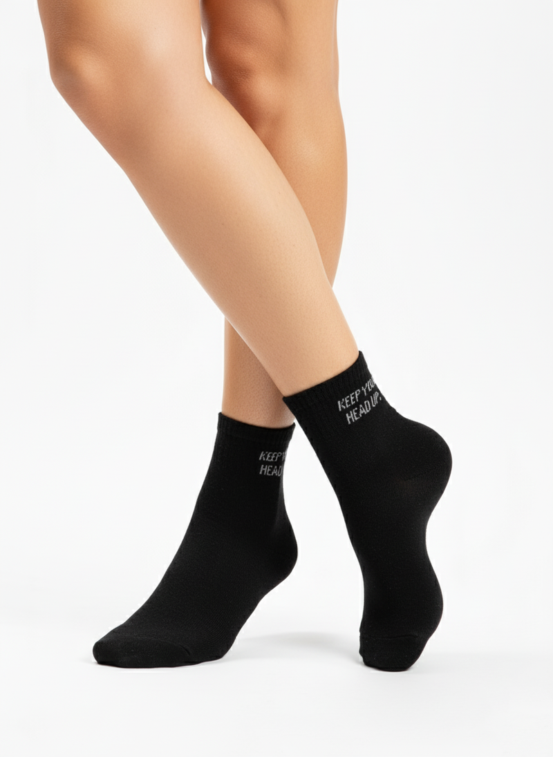 'KEEP YOUR HEAD UP' BLACK CREW SOCKS