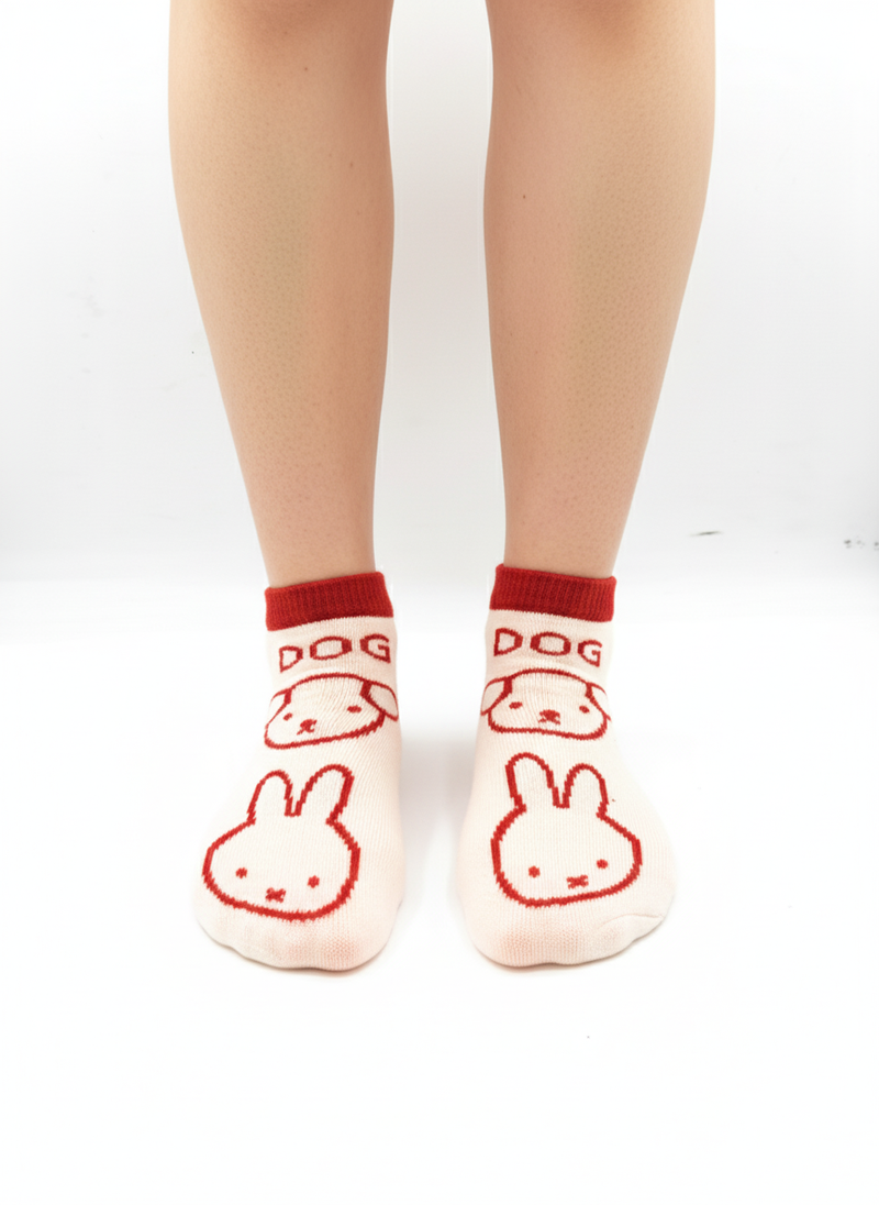 MIFFY DOG PRINT ANKLE SOCKS (RED)