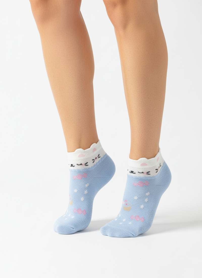 BABY BLUE CAT RUFFLE ANKLE SOCKS