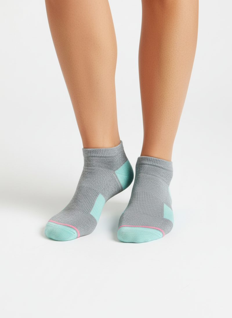 ATHLETIC GREY & AQUA ANKLE SOCKS