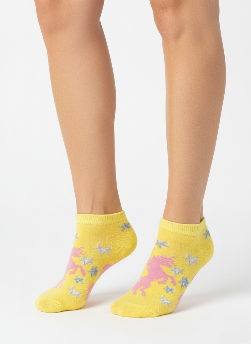 YELLOW UNICORN & STAR ANKLE SOCKS