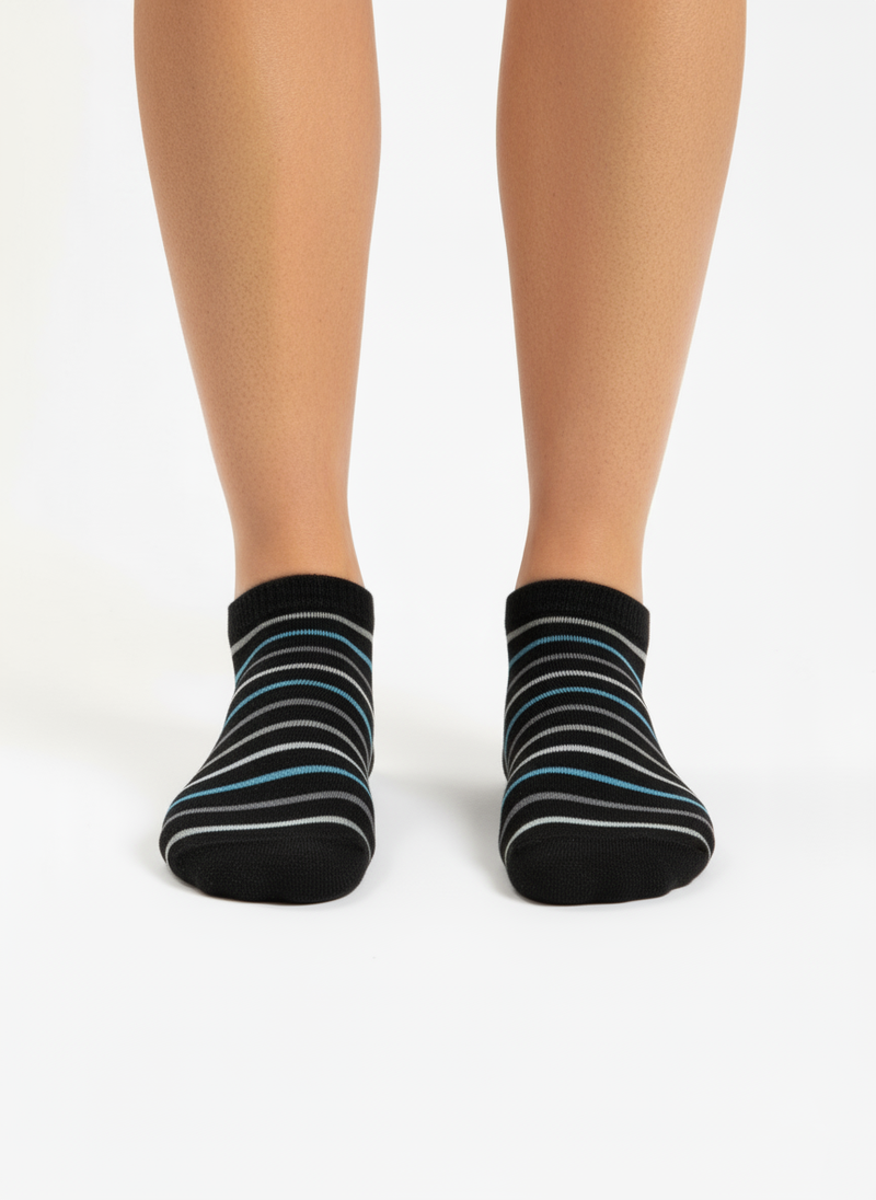BLACK MULTI-STRIPE NO-SHOW SOCKS
