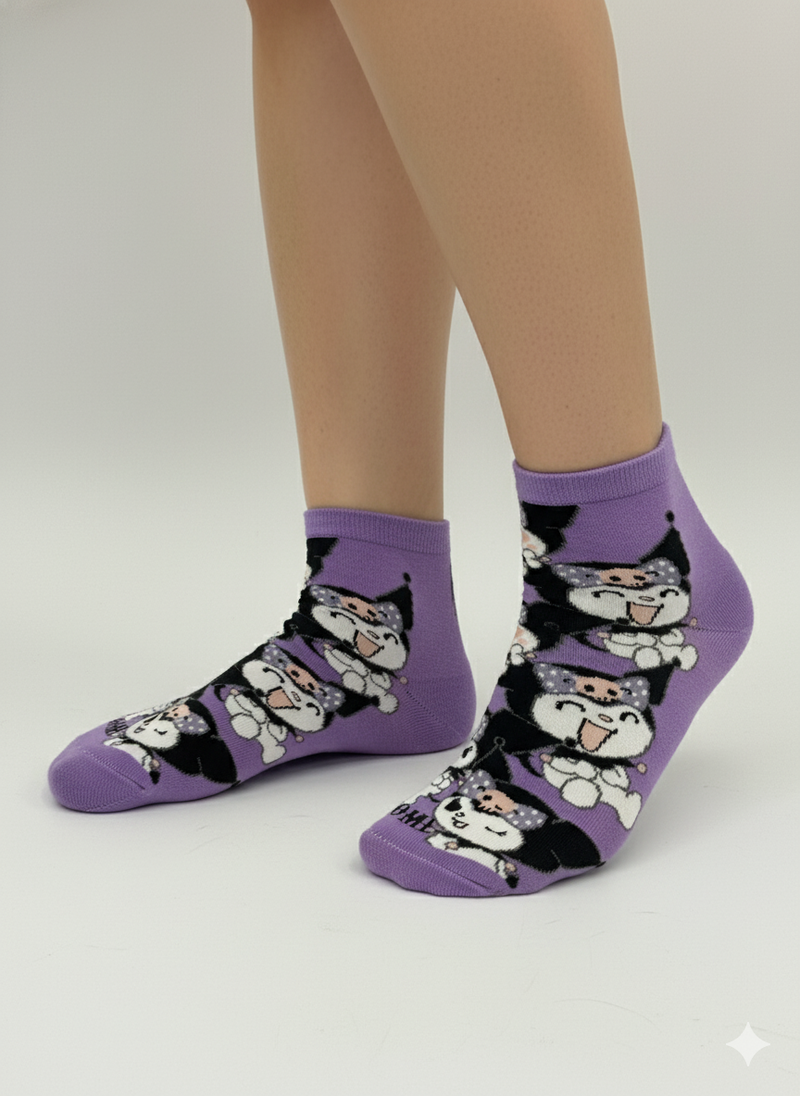 KUROMI PURPLE KITTY STACK QUARTER SOCKS
