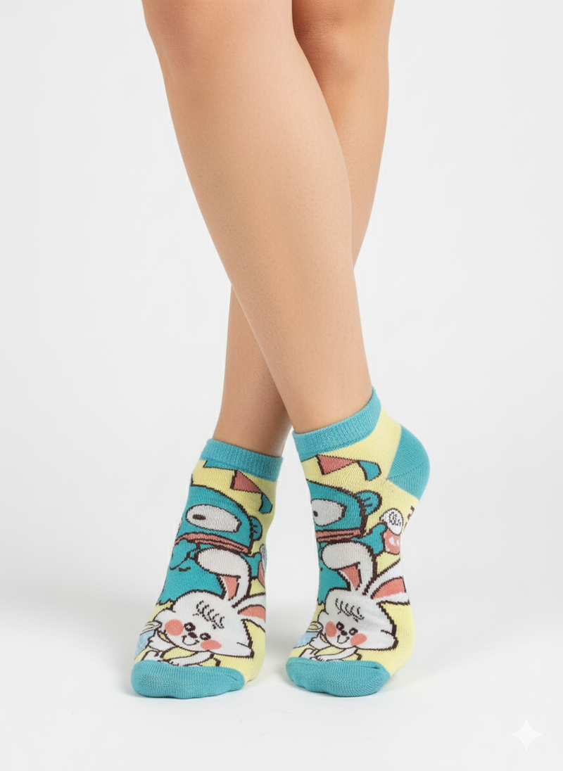 PASTEL BUNNY & FRIEND ANKLE SOCKS