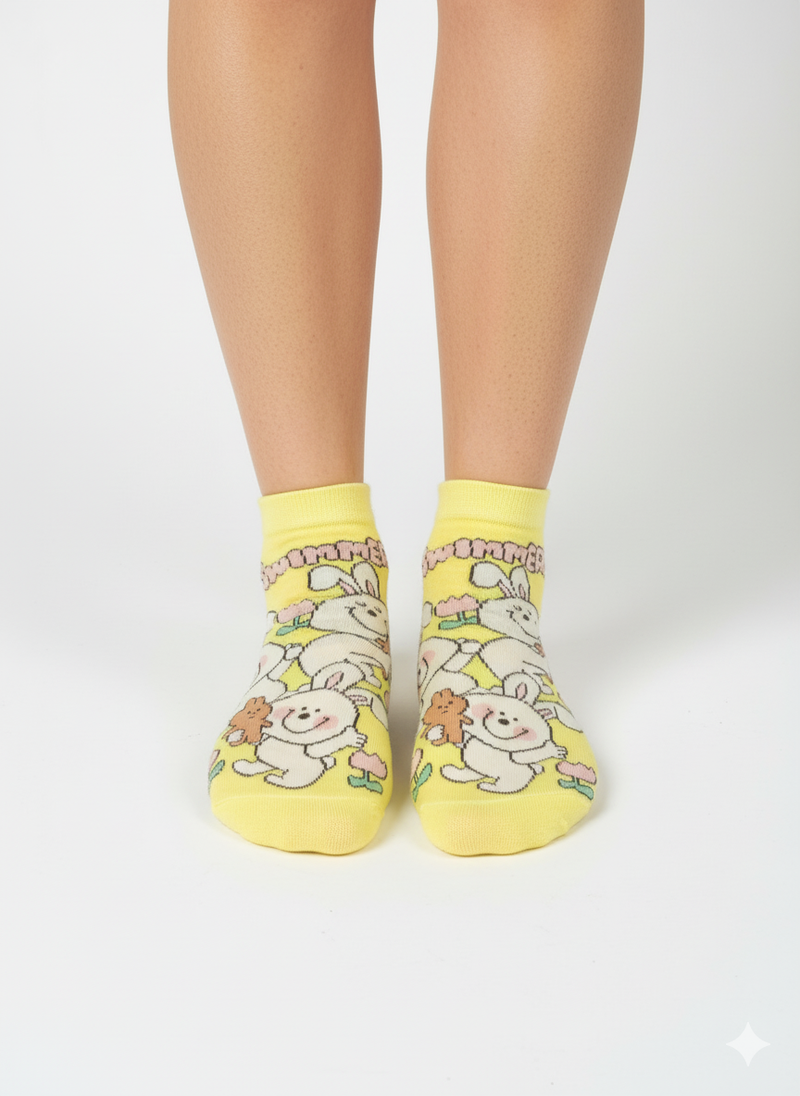 YELLOW HAPPY BUNNY ANKLE SOCKS