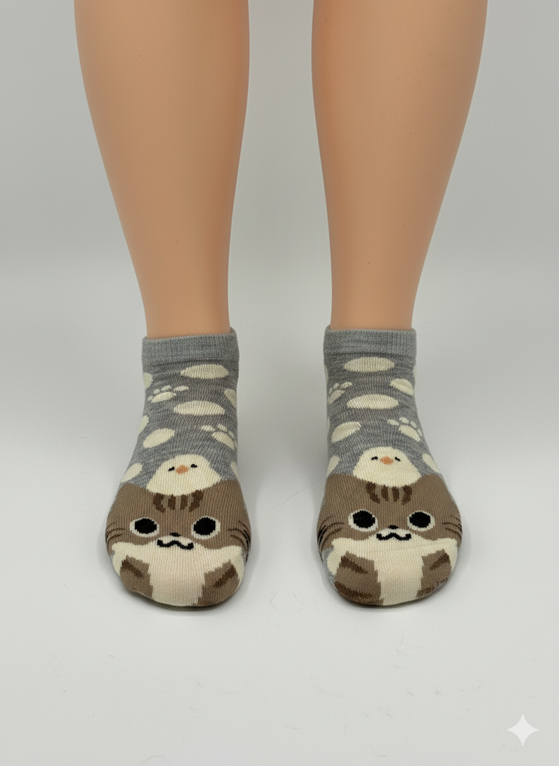 BROWN & WHITE CAT DUO SOCKS