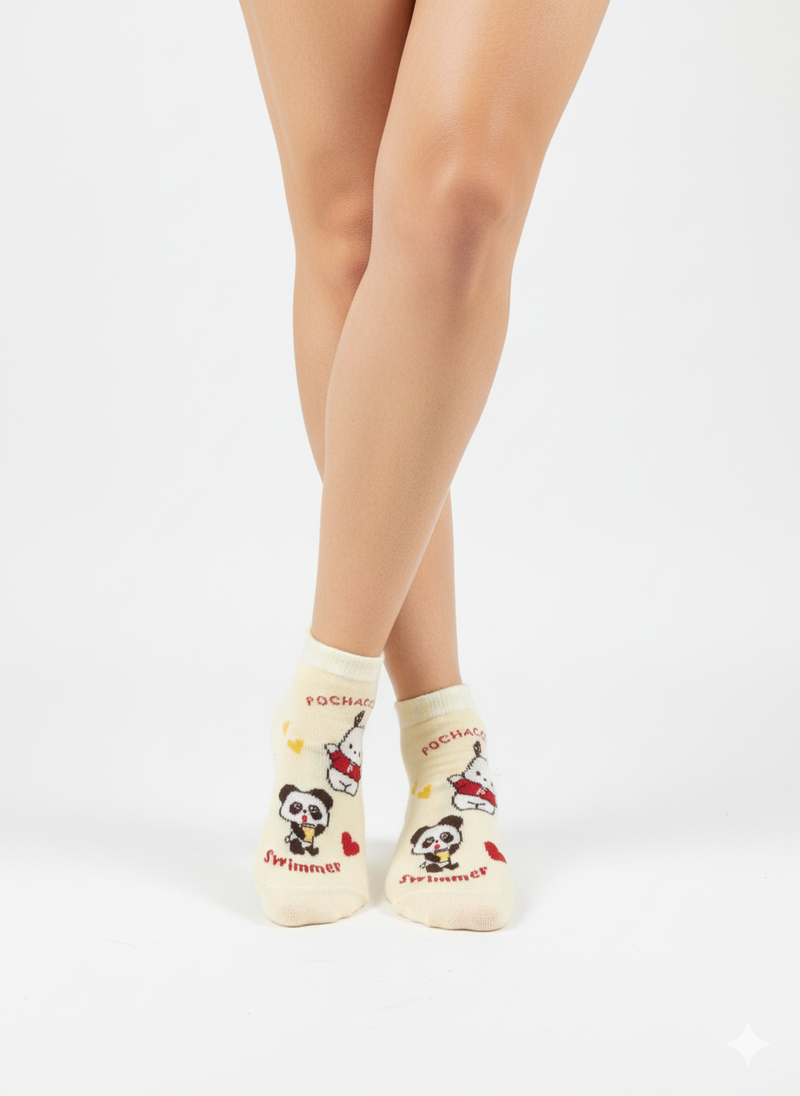 CREAM PANDA ICE CREAM ANKLE SOCKS