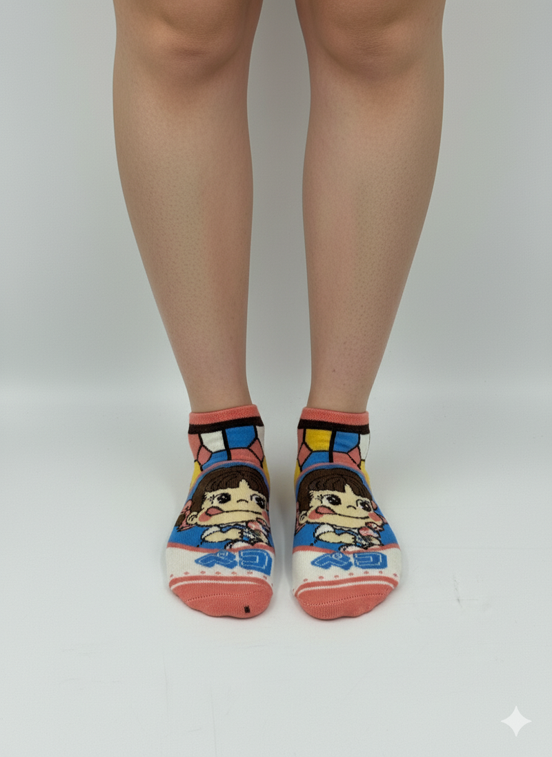 PUZZLE CUBE & CHIBI GIRL ANKLE SOCKS