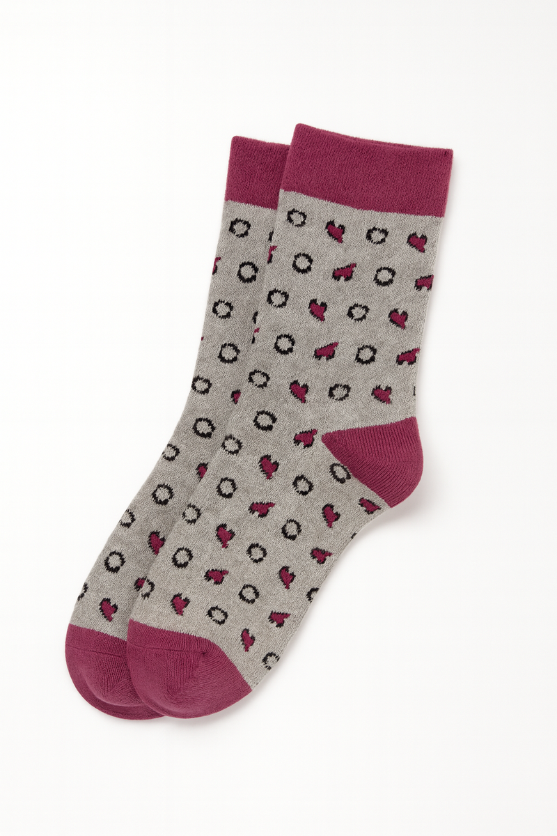 BURGUNDY LEOPARD HEART CREW SOCKS