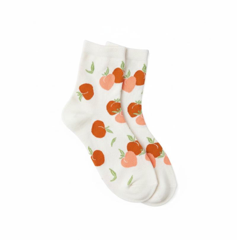 WHITE & PEACH FRUIT CREW SOCKS