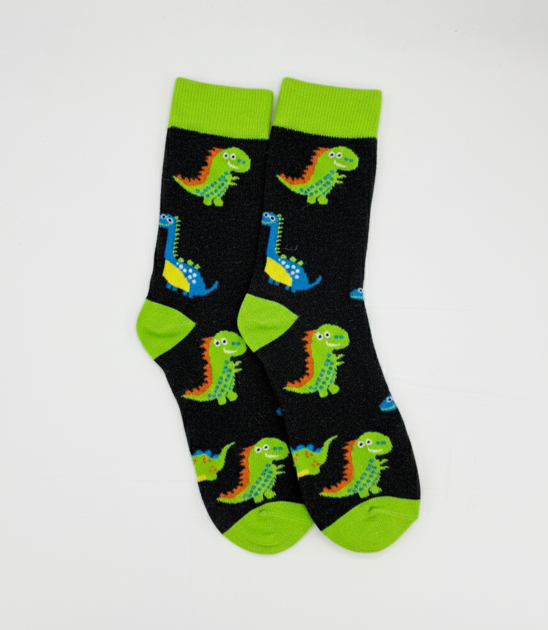 NEON DINOSAUR BLACK KIDS' SOCKS
