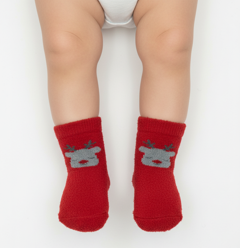 RUDOLPH'S FUZZY CHEER SOCKS (0-2 YRS)