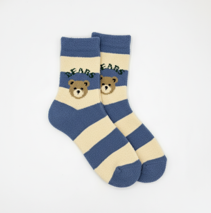 TEDDY BEAR STRIPE FUZZY SOCKS