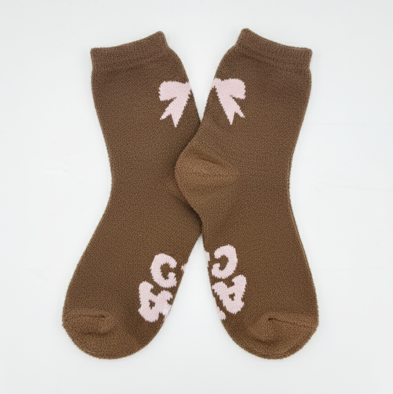 COCOA BOW PATTERN CREW SOCKS