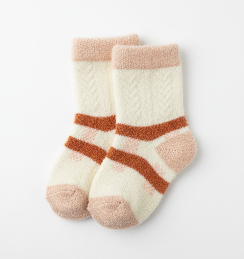 RETRO STRIPE FUZZY BABY SOCKS (MODELED)