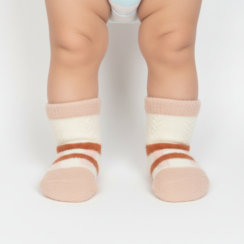RETRO STRIPE FUZZY BABY SOCKS (MODELED)