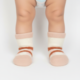 RETRO STRIPE FUZZY BABY SOCKS (MODELED)