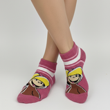 CURIOUS GEORGE MAGEENTA STRIPE FUZZY ANKLE SOCKS