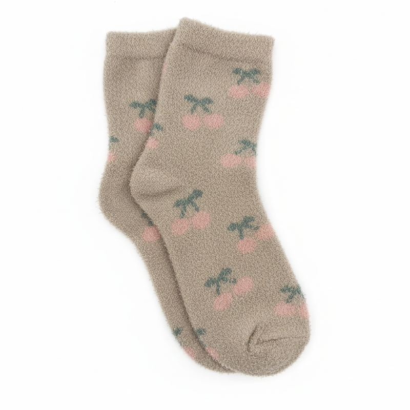 SWEET CHERRY FUZZY CREW COZY WARM SOCKS