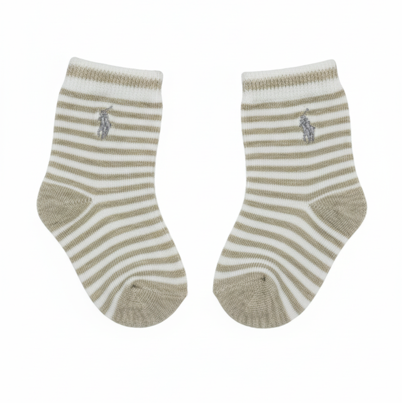 RL POLO BABY STRIPED TAN PONY ANKLE SOCKS (0-2YRS)