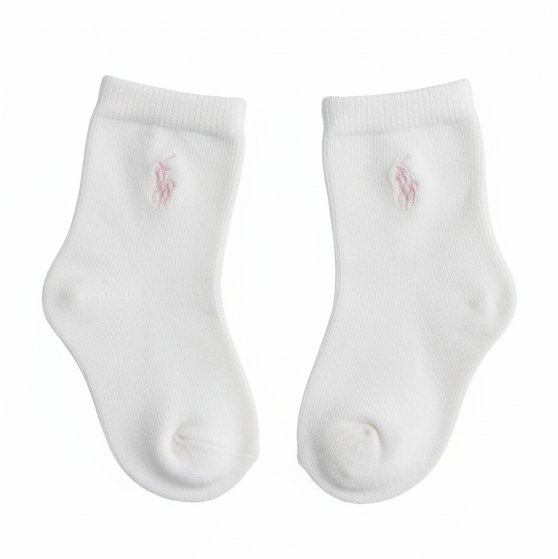 RL POLO BABY CLASSIC WHITE PINK PONY ANKLE SOCKS (0-2YRS)