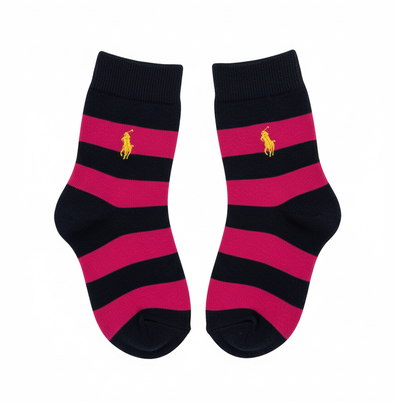RL POLO HOT PINK STRIPE ANKLE SOCKS (5-10yrs)