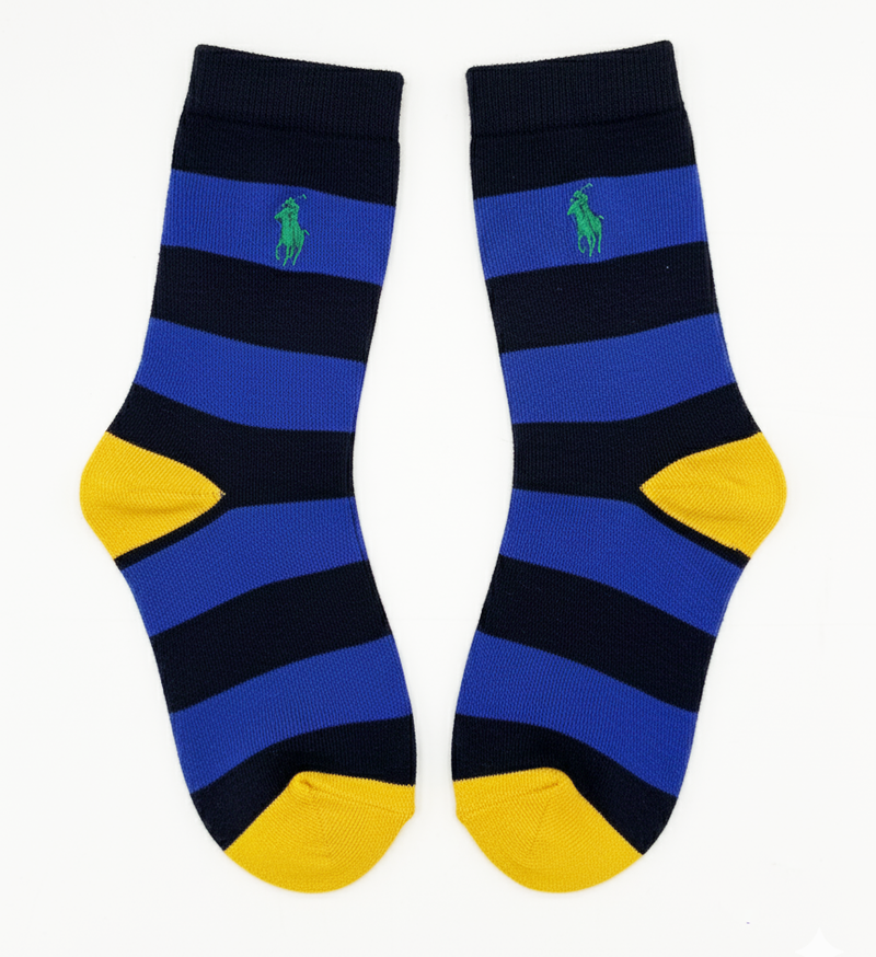 RL POLO ROYAL BLUE & BLACK BLOCK SOCKS (5-10yrs)