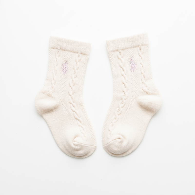 RL POLO BABY CABLE KNIT PINK PONY SOCKS (0-2YRS)