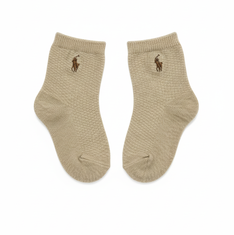 RL POLO BABY TAN TEXTURED POLO PONY SOCKS (0-2YRS)